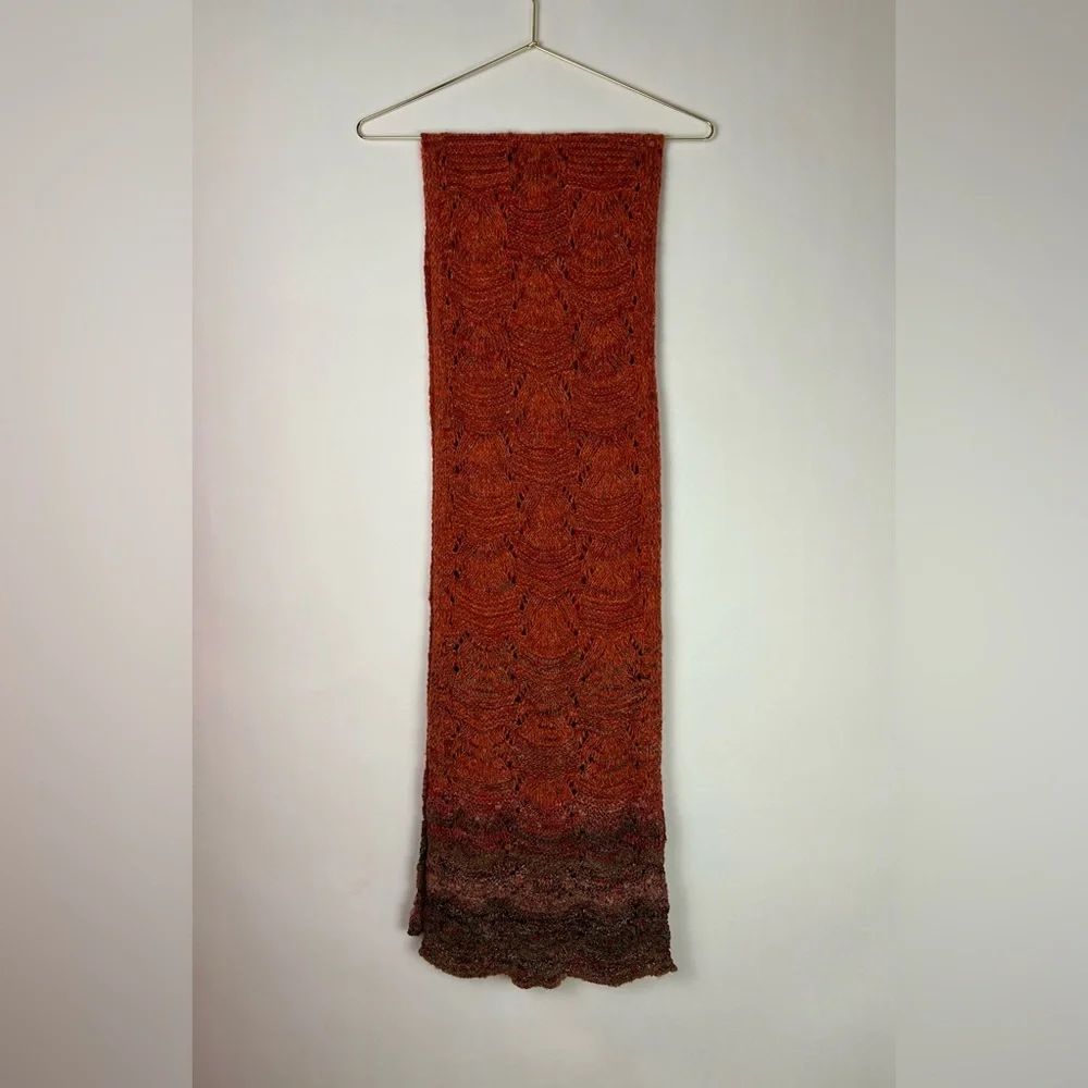 Coldwater Creek winter scarf in coral red and brown